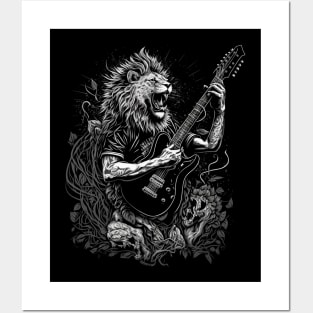 Lion Playing a Guitar Posters and Art